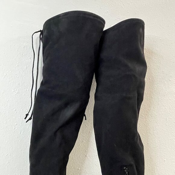 Unisa Black Faux Suede Over-The-Knee Boots With Side Zipper & Drawstring - Picture 5 of 12